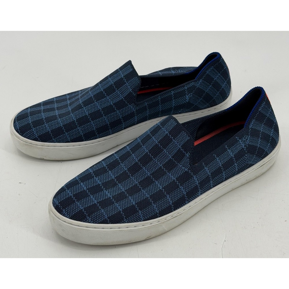 Rothys‎ Shoes Womens 9.5 Indigo Gingham Knit Slip On Sneakers Casual Washable